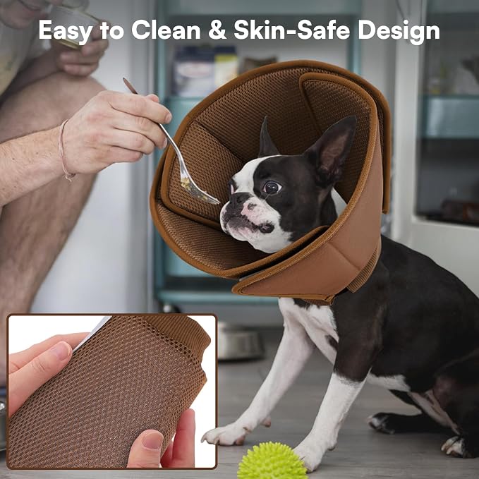 Queenmore Soft Dog Cone Collar,Comfortable Cones for Small Dogs/Cat to Stop Licking After Surgery, Comfy Elizabethan Collars, Neuter Recovery Ecollars of Shame Alternatives,Coffee,M