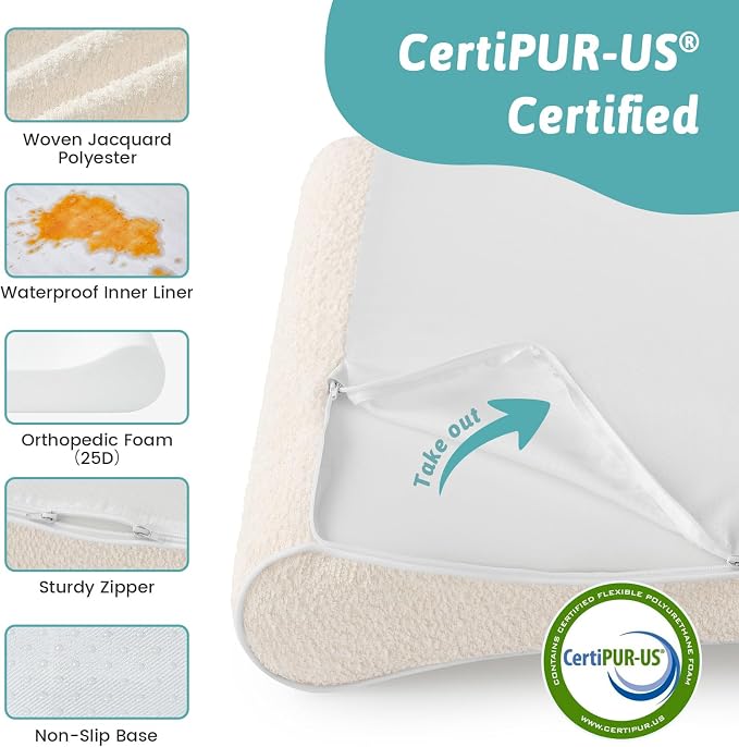 COZY KISS Orthopedic Dog Bed for Extra Large Dogs up to 140 lbs - Removable Washable Cover with Waterproof Lining, Cotton-Polyester Blend Boat-Shaped Lounger Mattress, XL(51x36x8in), Beige
