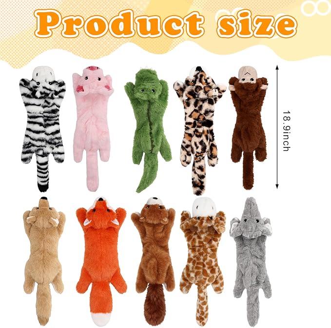 Sratte 10 Pcs Soft Dog Squeaky Toys No Stuffing Crinkle Dog Toy for Aggressive Chewers Durable Plush Teething Puppy Squeak Animals Chew for Small Medium Large Pets, 10 Styles (Cute Style)