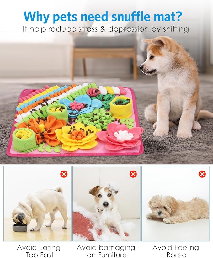 AMIR Snuffle Mat for Dogs, Interactive Feeding Puzzle Toy, Promotes Natural Foraging and Slow Eating, Reduces Stress and Enhances Training, 15-inch Dog Snuffle Mat