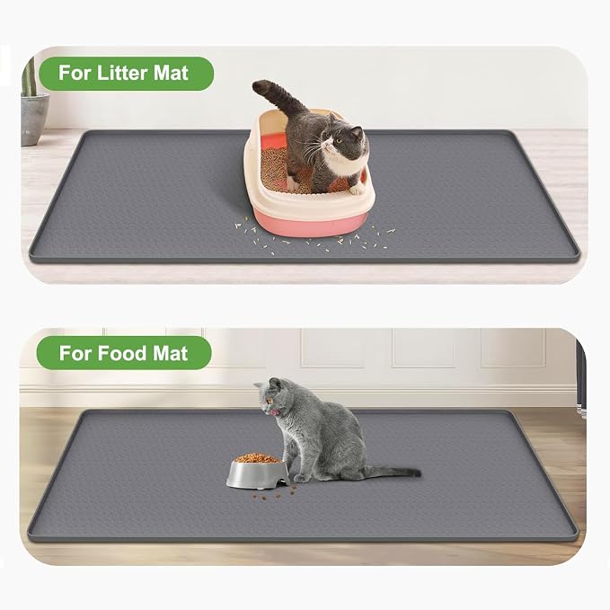 51"x 25.6" XXXL Waterproof Kitty Litter Silicone Box Mat,Cat Litter Mat Extra Large for Scatter Control, No-Slip Soft Pet Trapping Litter Rug Pad, Machine Washable, Dark Gray