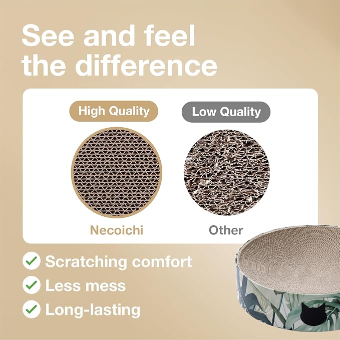 Necoichi Cat Scratcher Bowl for Indoor Cats - Cat Scratching Lounger with Reversible Usability and Extra Comfort for Lounge, Cardboard Bed Couch / (XL, Oak)