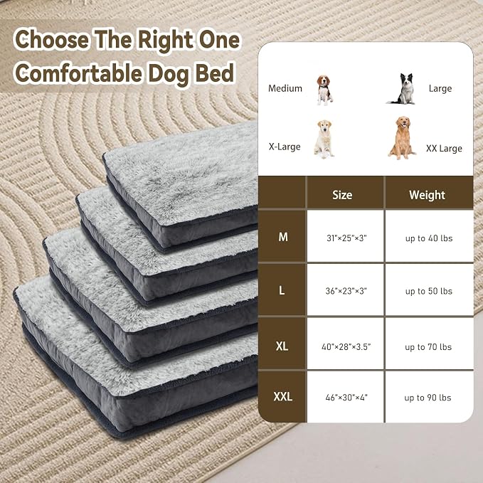 Dog Bed for Medium Dogs Breeds, Deluxe Plush Dog Crate Beds, Comfy Kennel Pad, Pet Sleeping Mat, Waterproof, Removable and Machine Washable Cover & Non-Slip Bottom, 36"X23" Grey