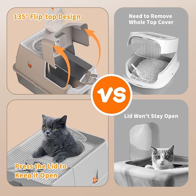 FAMILY'S BACKYARD Cat Litter Box Stainless Steel,Kitty Litter Box,Fully Enclosed Stainless Steel XL Large Cat Litterbox with lid, Built-in Deodorizer, Built-in Cat Litter Scoop, Easy to Clean