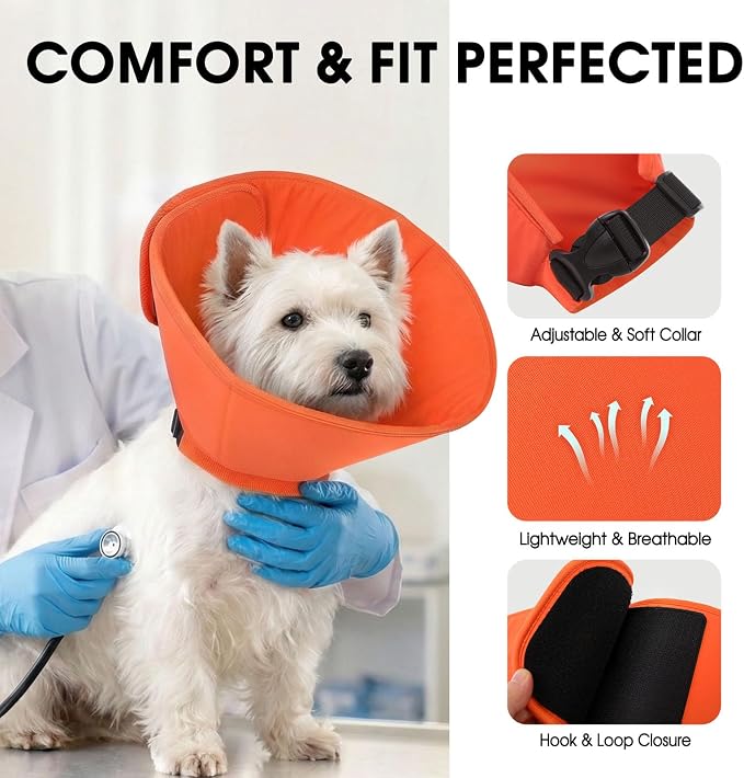 Dog Cone, Soft Cone for Dogs to Stop Licking with Adjustable Buckle, Dog E-Collar Alternative After Surgery for Medium Large Dogs, Pet Cones Collar for Wound Healing, Orange L