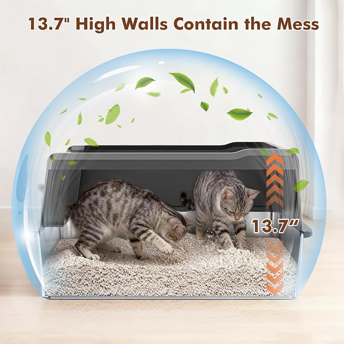 Extra Large Stainless Steel Cat Litter Box for Large Cats & Multiple Cats, 28" Lx 20" W High-Sided Design, Easy to Clean, Non-Stick, Anti-Leak, Includes Scoop