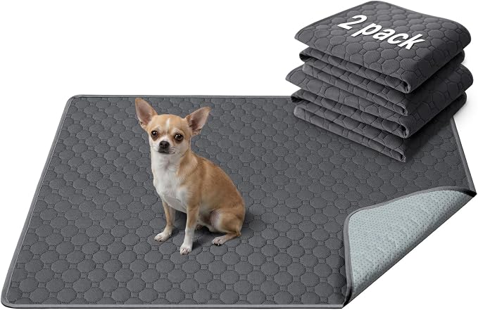 H.VERSAILTEX Premium Washable Pee Pads for Dogs 2 Pack Super Absorbent 100% Waterproof Reusable Non-Slip Quilted Puppy Training Pads for Crate Playpen Whelping & Potty Training(18"x24", Grey)