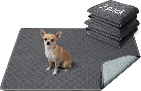 H.VERSAILTEX Premium Washable Pee Pads for Dogs 2 Pack Super Absorbent 100% Waterproof Reusable Non-Slip Quilted Puppy Training Pads for Crate Playpen Whelping & Potty Training(18"x24", Grey)