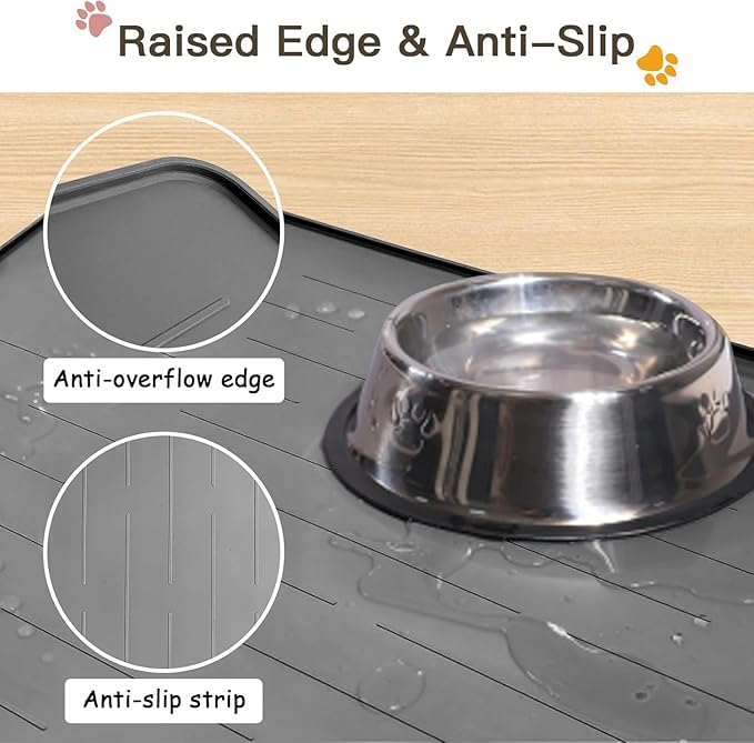 Largest Dog Food Mat, 48"x32" Silicone Dog and Cat Mat for Food and Water Bowls, Thinken Waterproof Non-Slip XXXL Pet Feeding Mat for Floors (Grayish White)