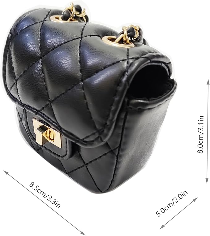 Everything Chic Designer Luxury Dog Poop Bag Holder for Leash Doggie Waste Bag Dispenser Puppy Potty Carrier Small Doggy Pouch Barkin Mini keychain (BlackQuilt)