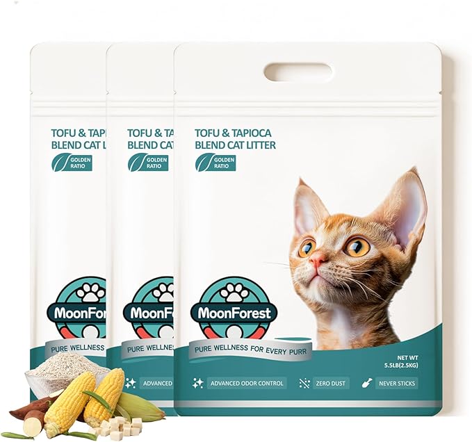 Tofu Cat Litter, Clumping, Low Dust, Natural Odor Control (5.5lb×3bags)