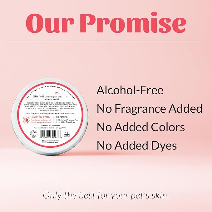 SKOUT'S HONOR Prebiotic Pet Balm - 100% Natural and Made w/Manuka Honey to Promote Healing of Your pet's paw Pads and Nose, Soothes Dry, Itchy Paws and Noses - Safe for Cats and Dogs, 2oz, 1-Pack