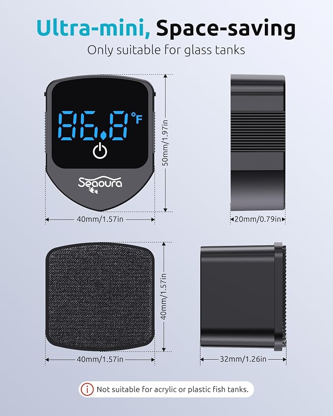 SEAOURA Aquarium Thermometer Submersible & Aquarium Magnetic Cleaner Thermometer