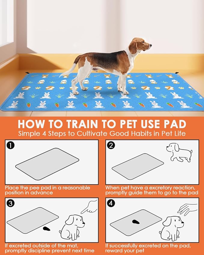 Bissap 2 Packs Guinea Pig Cage Liners, 47''x 24'' Washable Guinea Pig Pee Pads Non Slip Reusable Fast and Super Absorbent Bedding for Small Animals Rabbit Hamster Chinchillas Rat - Blue