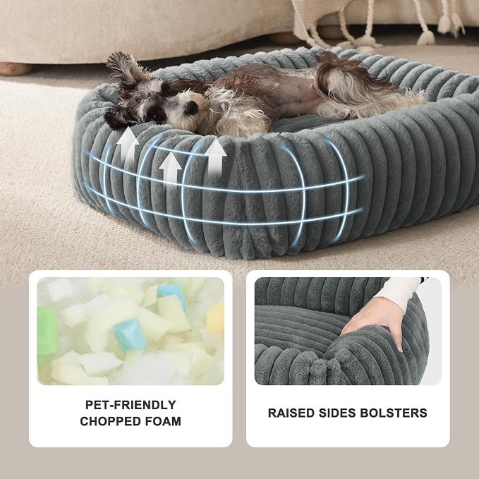 FURTIME Dog Bed for Small Dogs, Washable Orthopedic Dog Cat Bed with Removable Cover, Rectangle Soft Calming Sleeping Puppy Bed Durable Pet Cuddler with Anti-Slip Bottom, Grey, S (20"x19"x6")