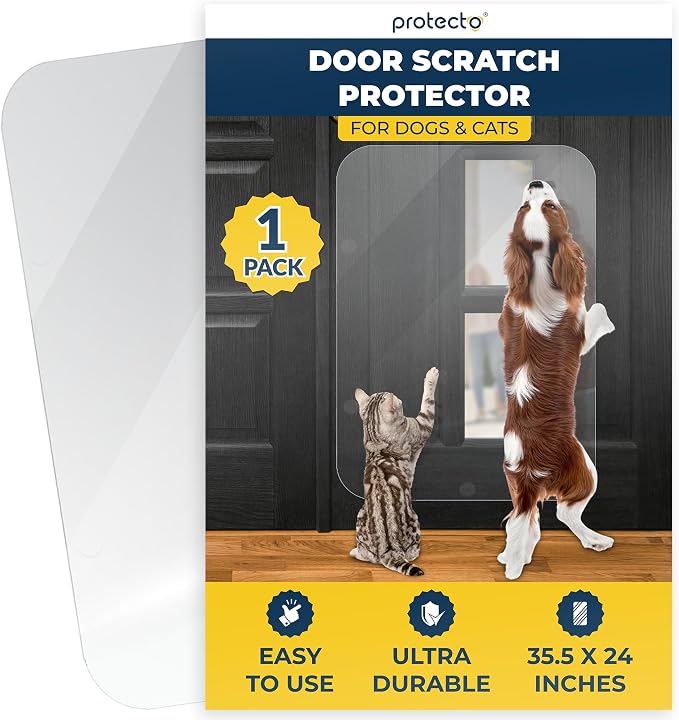 PROTECTO Heavy Duty Door Protector from Dog Scratching, 35.5 x 24” Clear Door Scratch Protector, Easy to Install on Window, Wall, Screen & Sliding Doors | Cat Scratch Guard for Indoors Outdoors