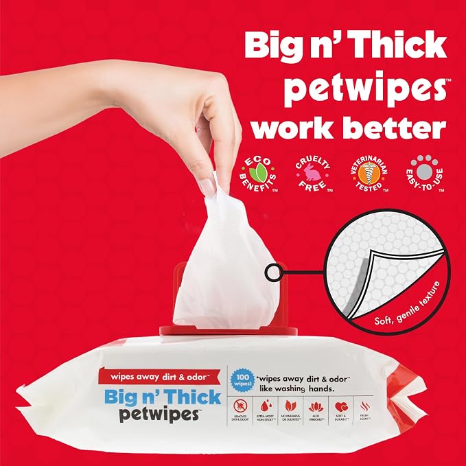 Petkin Pet Wipes for Dogs and Cats, 200 Large Wipes - Removes Dirt & Odor Like Washing Hands - Cleans Ears, Face, Butt, Eyes Area - Convenient, Ideal for Home or Travel - 2 Packs of 100 Wipes