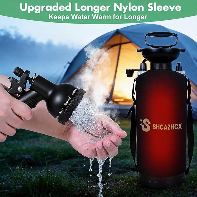 Portable Shower, Portable Water Sprayer for Camping, Beach, Surfing, Hiking & Travel | 2.1 Gallon (8L) Camping Shower with 10 Spray Modes, Nylon Insulated Cover, White