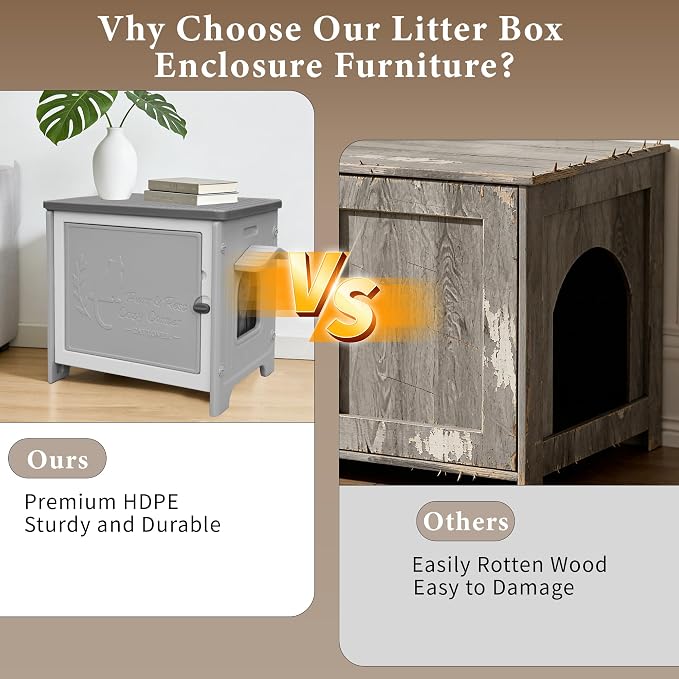 Cat Litter Box Enclosure Furniture Plastic Hidden Enclosed Litter Box Cabinet Cat House Kitty End Table for Living Room, Entryway, Balcony, Bedroom