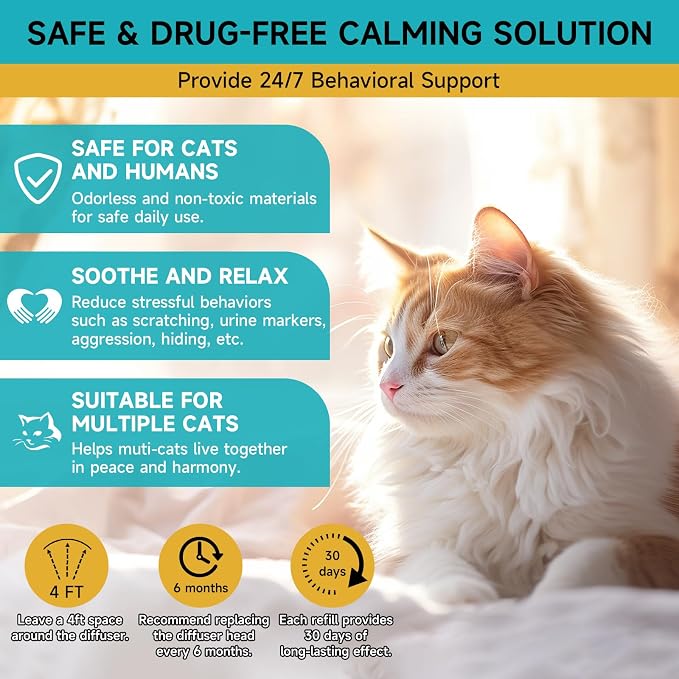 12-in-1 Cat Calming Diffuser - Cat Pheromones Calming Diffuser for Cat Anxiety Relief, Cat Pheromone Diffuser Kit with 2 Diffuser + 10 Refill 48ml Vial - 300 Days Pheromone Diffuser to Calm Cats