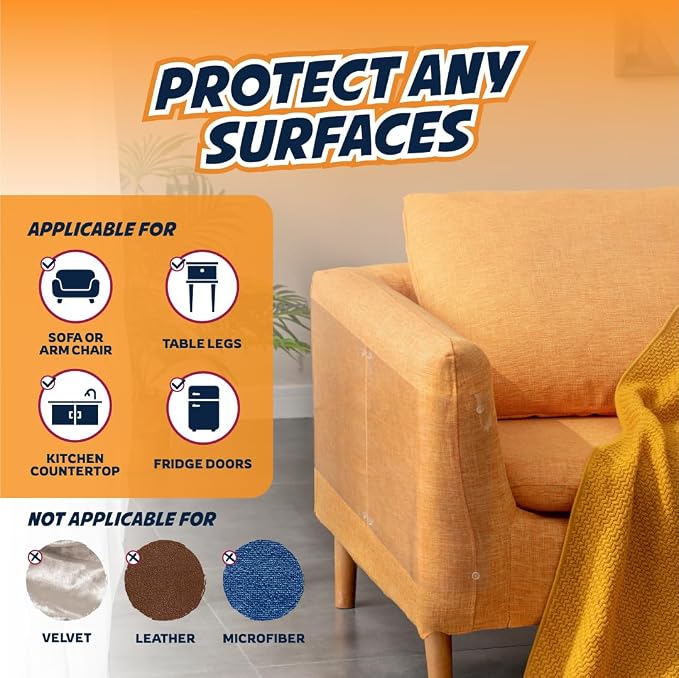 12 Pack Cat Scratch Furniture Protector Sheets – Matte Finish Couch & Sofa Guard from Cat Claws – Easy Apply, Removable, with Twist Pins (6 XL + 6 Large)