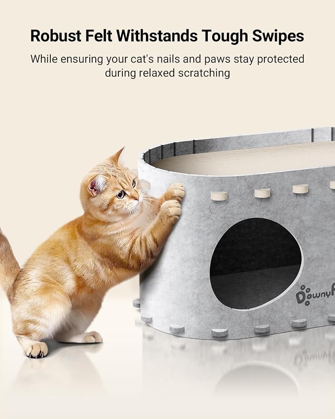 DownyPaws Cat House for Indoor Cats, Cat Bed Cave for Multiple & Large Cats Up to 22 Lbs, Scratch Resistant Peekaboo Cat Caves, Foldable Cat Tunnel Enclosed Bed, PeekaPurr, Cream and Marble