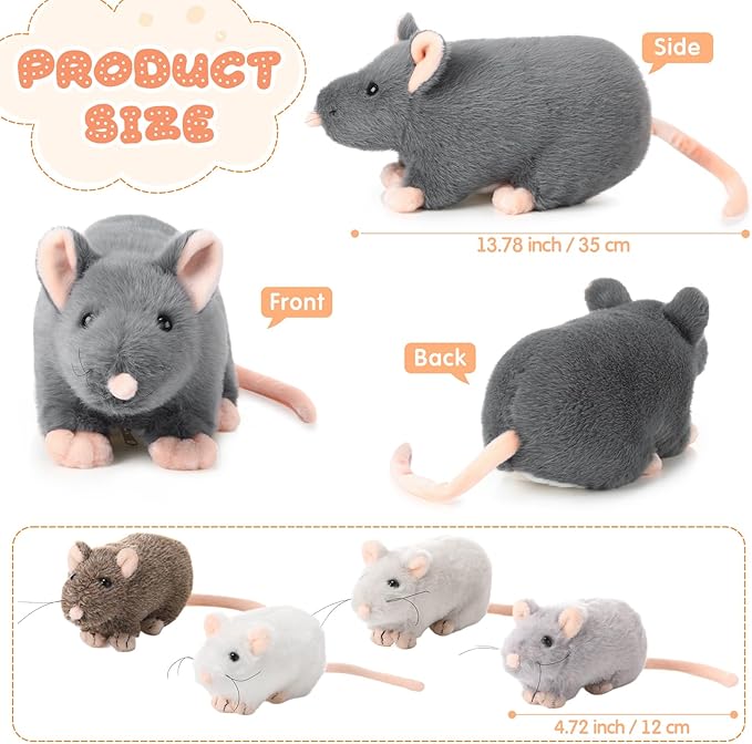 Arrowbash 5 Pcs Mouse Stuffed Animals Set - 14'' Large Mommy Rat Plush with 4 Small Mouse Babies in Zippered Tummy Stuffed Rat Plush Toys for Kids Girls Boys Valentine Birthday Gift(Cute Style)