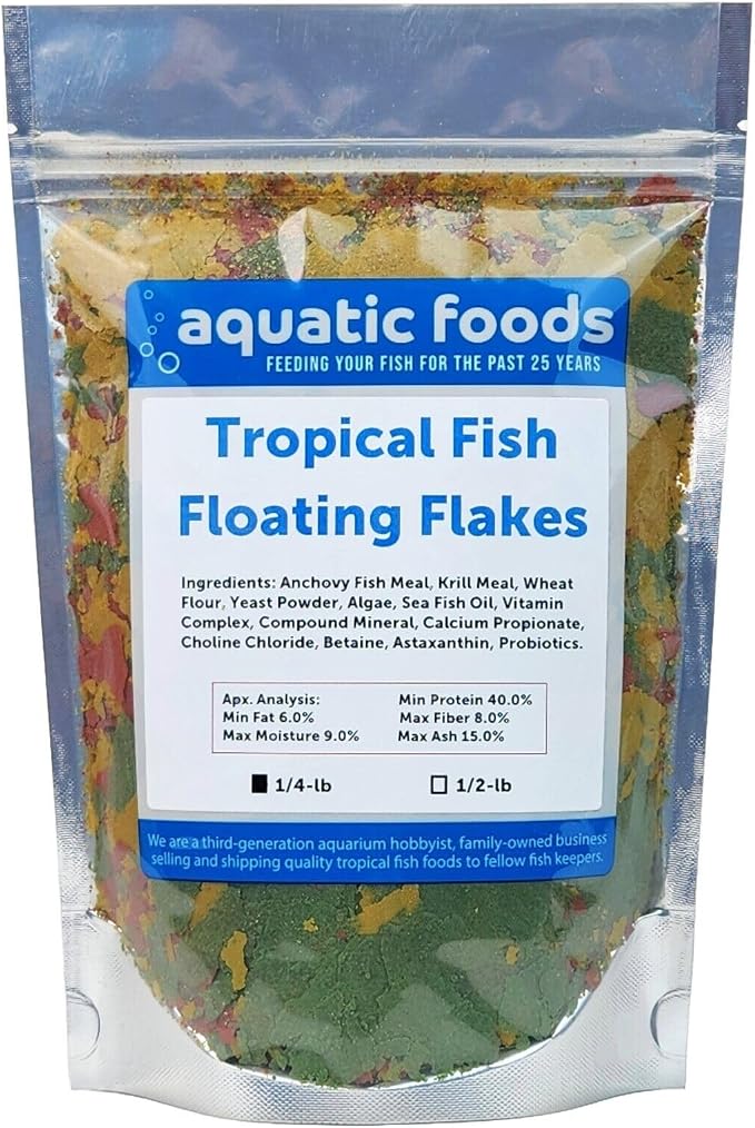 Tropical Fish Flakes, Mix of Krill, Color Enhancing, Spirulina Flakes for Cichlids, Angels, Tetras, Guppies. 12-Type Pellet Mix & 4-Type Wafers Included...WL 1/4-lb Foil Bag
