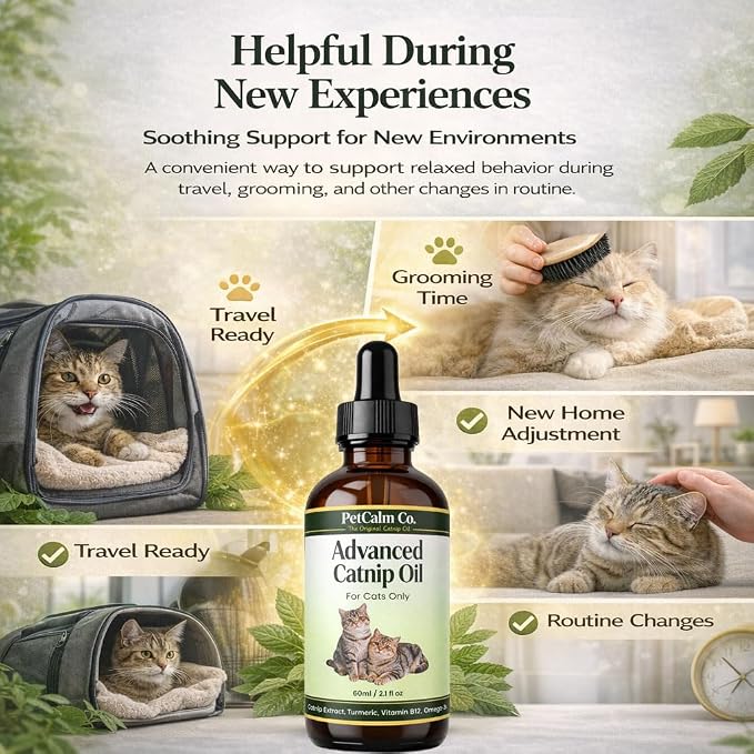 Advanced Catnip Oil for Cats - Lickable & Playable Formula to Promote Calm Behavior and Relaxation - Potent Liquid Extract for Food, Toys & Training - 2 fl oz,60ml