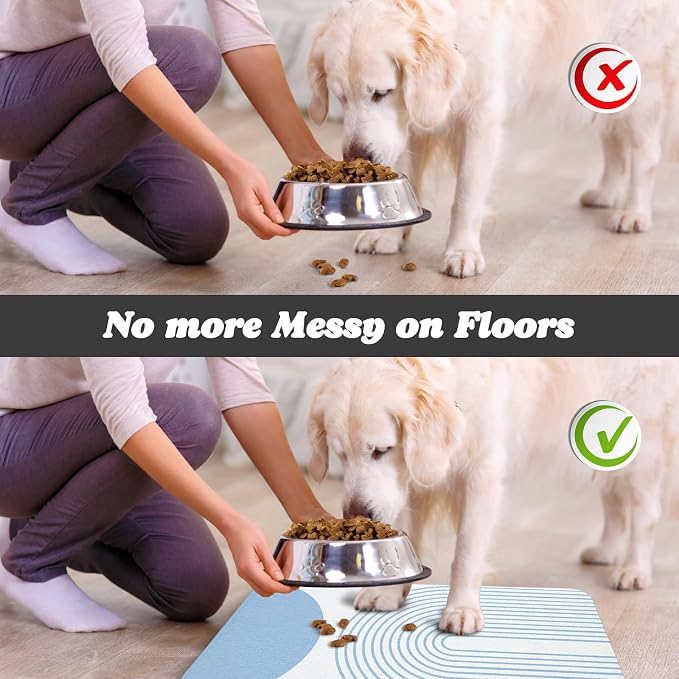 Dog Food Mats,Cat Absorbent Water Bowl Feeding Mats Pet Placemats for Food and Water Blue Bohemia 12 * 20 inch