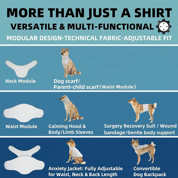 DAJIDALI® Dog & Cat Anxiety Vest & Spay Recovery Suit – Silent Adjustable Calming Wrap for Surgery & Thunderstorms – 2-Piece Cone & Recovery Onesie Alternative