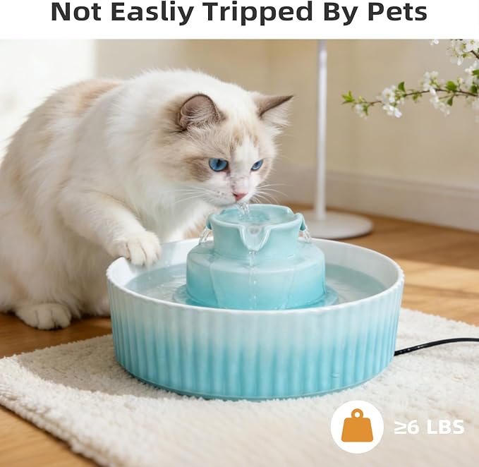 Ceramic Cat Water Fountain, 2.1L/71oz Cupcake Pet Water Fountain for Cats and Dogs, Automatic Pet Drinking Fountain,Double Filtration System, Easy to Clean, 360°Drinking Water (Gradient Blue)