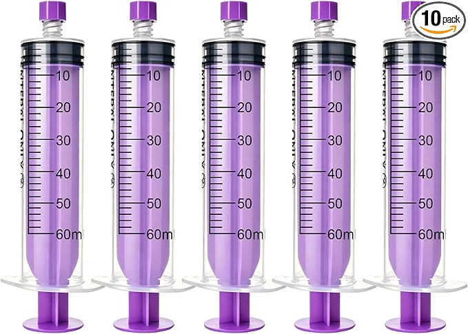 60ml Syringe with Cap, 60cc Plastic Syringes for Liquid, Feeding, Individually Wrapped 10 Pack
