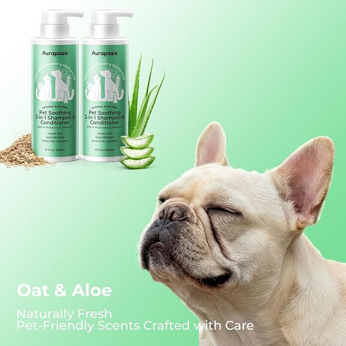 Probiotic Dog Shampoo and Conditioner with Ceramides NP & Vitamin E, Gentle Puppy Shampoo, Oatmeal Dog Shampoo for Allergies Dry Skin & Itch Relief, Hydrating & Odor Control, 17 oz(Pack of 2)