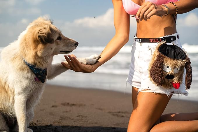Tequila&Bones Dog Treat Bag Training Pouch, Hands-Free Dog Treat Pouch, Dog Walking Pouch, Waist Bag | Washable Inner Bag | with Belt, Clip & Drawstring Closure (Rusty)
