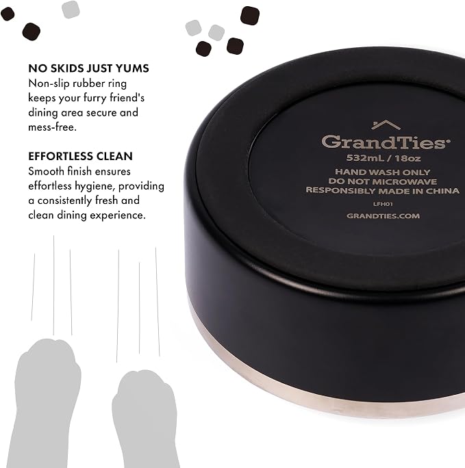 GrandTies Stainless Steel Engraved Pet Bowl | Reusable BPA-Free Insulated Pet Bowls | Large Heavy Duty Non Skid Spill Proof Dog Bowl | Outdoor Dog Water Bowl (18oz, Midnight Black)