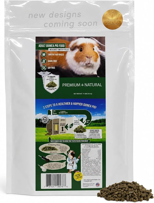 Sherwood Pet Health Adult Guinea Pig Food Measured Timothy Pellet (10 Pound) Hay-Based, Grain-Free, Soy-Free for Better Digestion