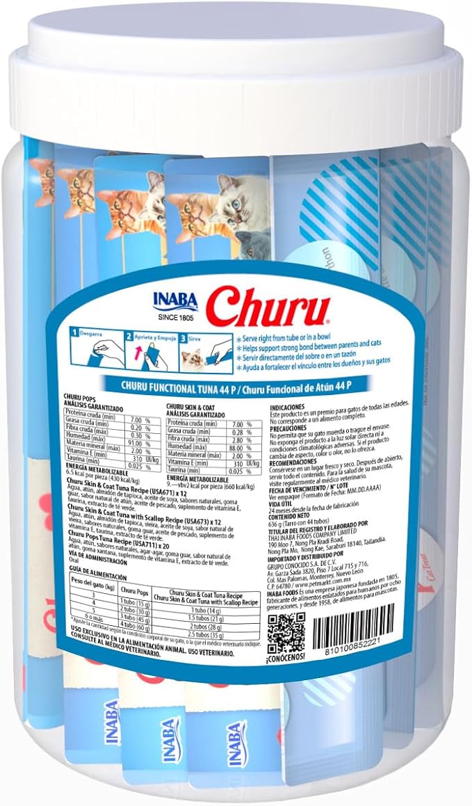 INABA Churu for Senior 10+,Creamy Lickable Cat Treats with Taurine,Vitamin E & C,0.5 Ounces Each,Tubes,Tuna & Chicken Variety,(Pack of 120)