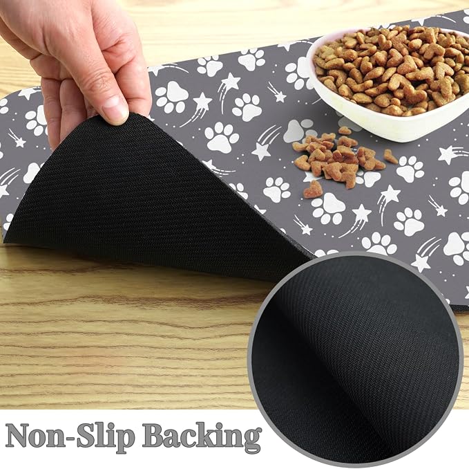 Dog Food Mat 16x24 Inch Pet Feeding Absorbent Mats for Floor Dog Cat Water Bowl Placemat Non-Slip Washable Pet Food and Water Mat