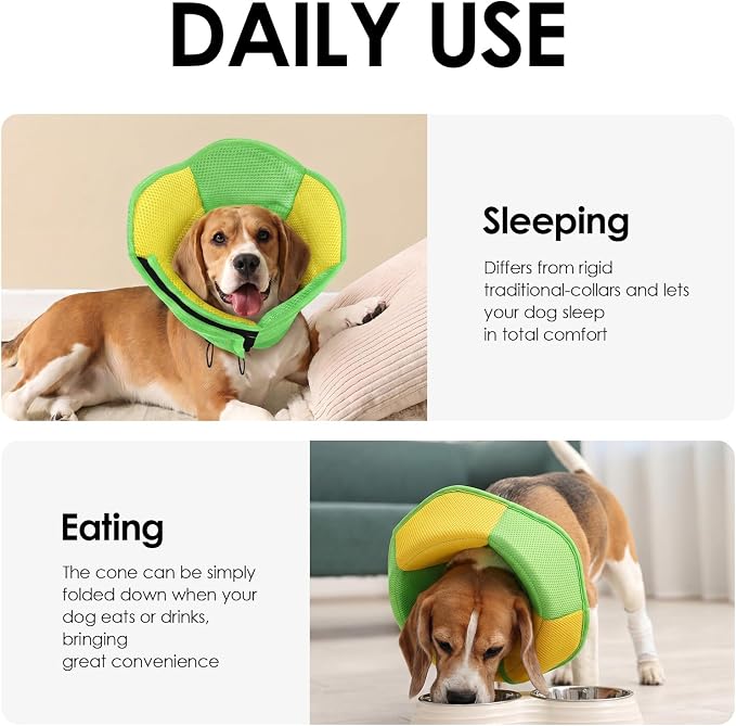 AOFITEE Dog Cone - Soft Cone for Dogs After Surgery, Comfy Cones for Large Dogs to Stop Licking, Adjustable Soft Dog Cone Collar, Elizabethan Pet E-Collar for Wound Healing, YellowGreen Large