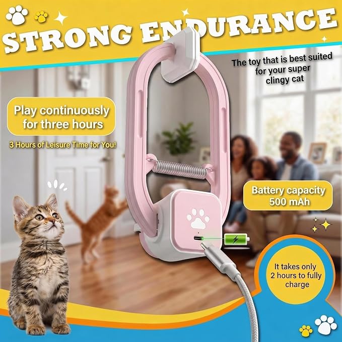 Rechargeable Electric Cat Teaser – Interactive Door Clip Teaser for Cats, 2 Motion Modes (360° Spin & Irregular Jumping), Smart Auto Cat Toy for Exercise & Fun (No Remote)(Pink)