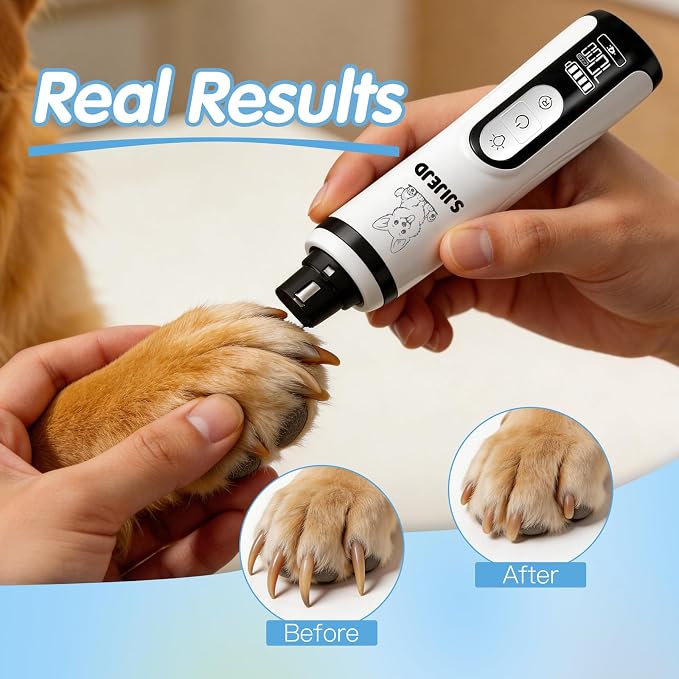 Upgraded Silent Dog Nail Grinder Quiet, Cordless Grooming Pro Nail with 3 Adjustable Speeds & Led Light Whisper Quiet Claw Trimmer for Dogs, Cats and Other Animals (2 Replacement Heads)