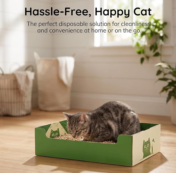 SOUJOY 8 Pcs Disposable Litter Boxes for Cats, Travel Litter Box with Scoop, Double Layer Waterproof Litter Tray for Cats Small Pets, 14.8 x 11.6 x 4.7inch