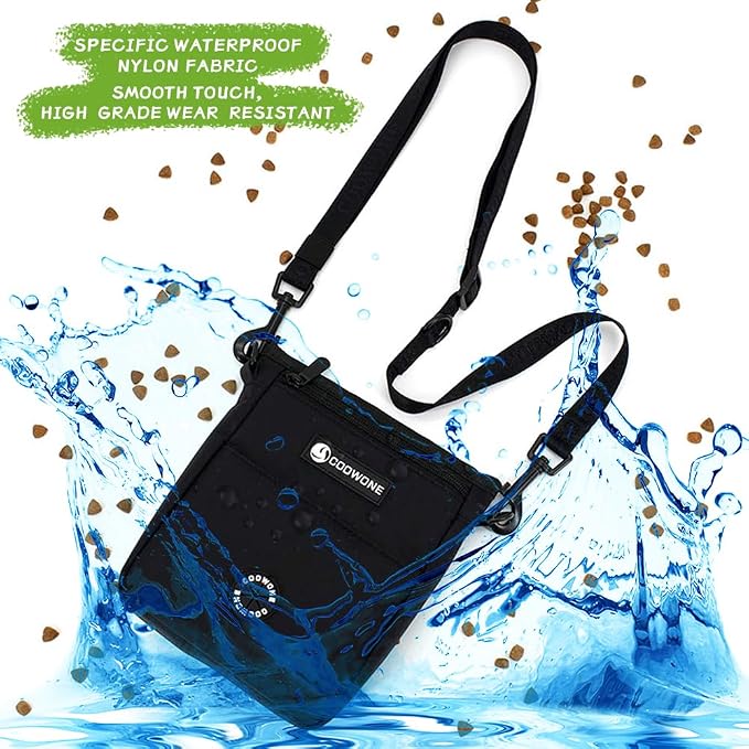 Dog Treat Pouch Pet Training Cross Body Bag, Magnetic Closure Dog Walking Fanny Pack Built-in Poop Bag Dispenser, Adjustable Shoulder Strap (Dog Leash) and Waist Belt (Dog Collar)