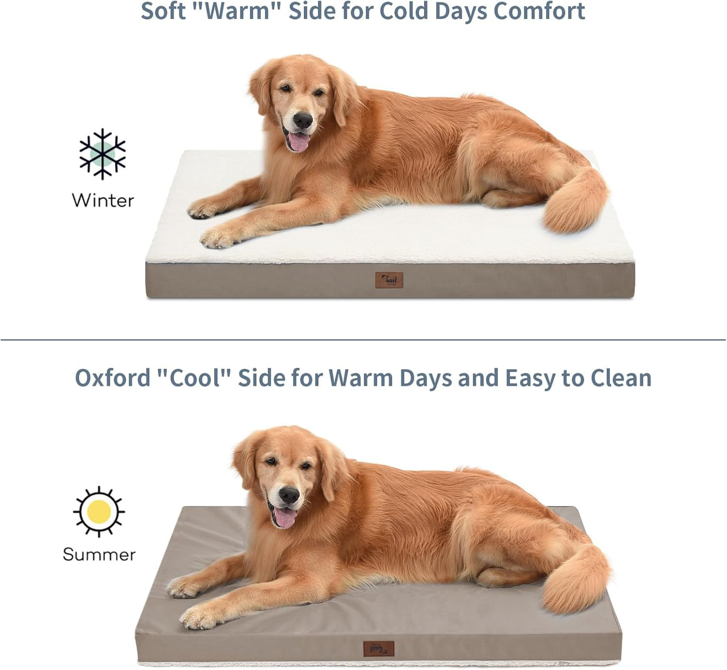 Orthopedic Dog Bed for Extra Large Dogs, XL Waterproof Pet Bed for Large Sized Dog, Egg Crate Foam Pet Bed with Removable Washable Oxford Cooling Cover, Khaki White