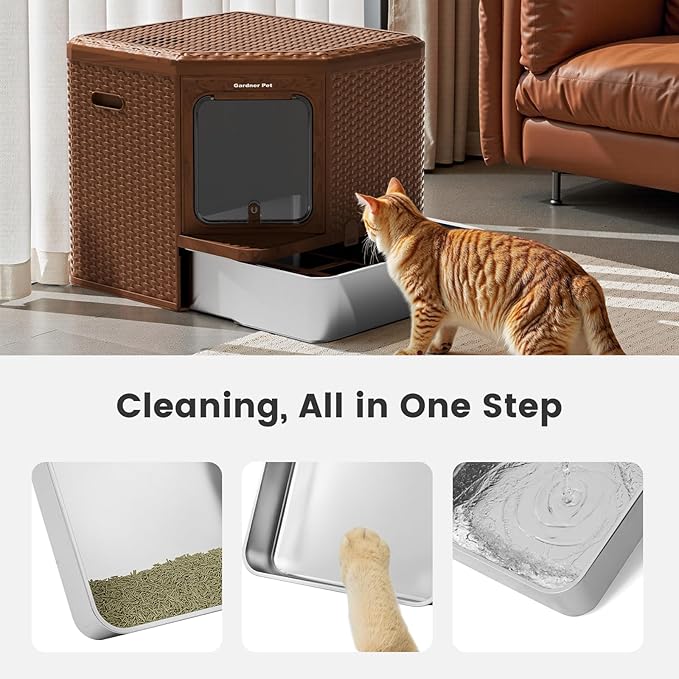 Gradner Pet Cat Litter Tray, Odour-Resistant Enclosed Cat Litter Box (Stainless Steel Little Box)