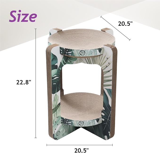Necoichi Cat Scratcher Tower for Indoor Cats - Cat Scratching Post Lounger with Reversible Usability and Extra Comfort for Lounge, Cardboard Bed Couch / (Regular, Oak)