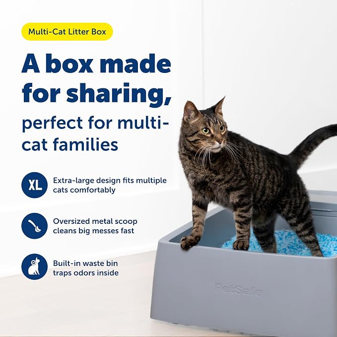 PetSafe Multi-Cat Litter Box - Hygienic Maintenance with High Litter Capacity, Integrated Scoop Holder & Rubber-Sealed Separate Waste Compartment - Reliable Leak Protection & Instant Setup