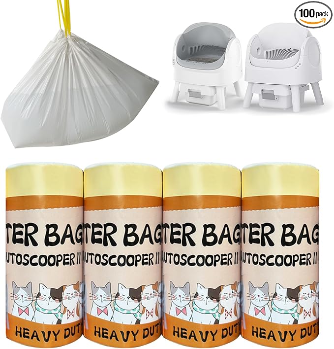 100 Count Cat Litter Box Liner Bags for Pet Pivot Open-Top Pet Automatic Self Cleaning Cat Litter Box, Waste Bags, 25.19" x 11.8"Heavy Duty Replacement Trash Bags with Drawstring (Yellow)