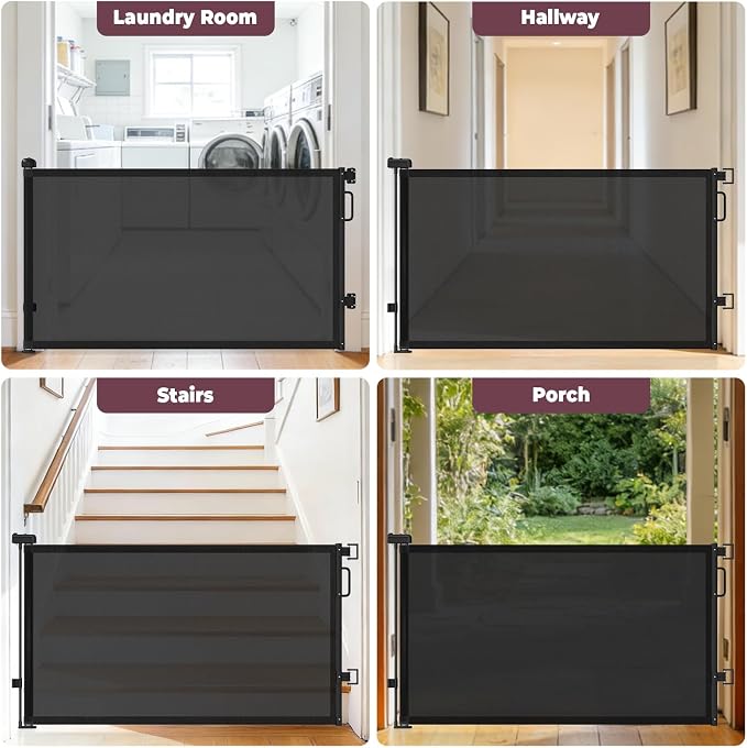 2Pack Retractable Baby Gates for Stairs, 58" Extra Wide Mesh Dog Gate for Doorways, Child Gate for Toddler Pet, Indoor and Outdoor Use, Easy Install, 34" Height, Black
